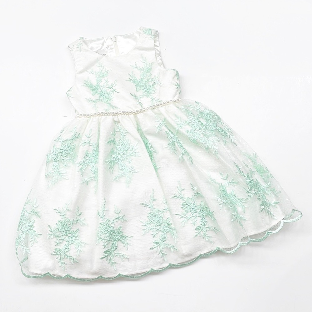 Couture Princess toddler girls mint/white pearl lace overlay dress